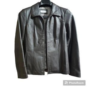 Dark Chocolate Brown Leather Covington Jacket Zipper Front Size Medium